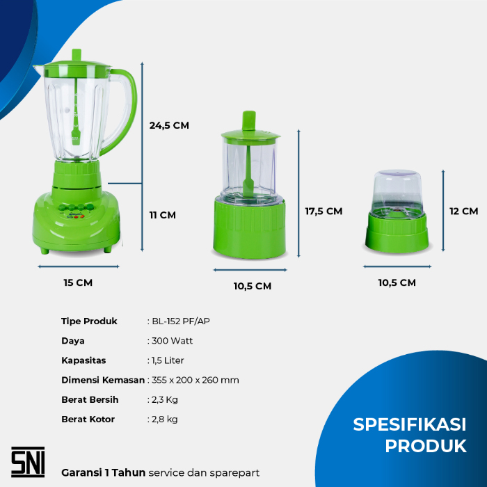 Miyako Blender Plastik 1.5 Liter 3in1 - BL152PF/AP | BL-152 PF/AP